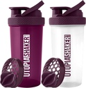 Utopia Home Protein Shaker Bottle - (Pack of 2) 28-Ounce Shaker flaskor för proteinblandningar - Fitness Sports Classic Protein Mixer Shaker Bottle (Plum & Clear/Plum)