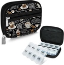 Serfeymi Weekly Travel Pill Organizer Pill Case för handväska med borttagbar 7 Day Pill Box, Fashionable Travel Medicine Organizer Pill Container för medicin, vitamin, tillägg - Svart 02 + Pill Box