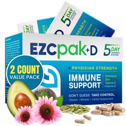 EZC Pak 5-dagars Immune System Booster med Echinacea, Vitamin C, Zink & Vitamin D - Tapered Immune Support Supplement for Adults - Stöder Immunity, Easy Travel-Size Supplement Pack - (Pack av 2)
