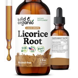 Wild & Organic Licorice Tincture - Digestive Support - Pure Licorice Root Extract Drops - Glycyrrhiza Glabra - Vegan, Sugar & Alkoholfri Supplement - 2 fl oz