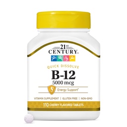 21st Century B-12 5000 mcg, 110 Cherry smaksatta sublingual tabletter, 110 greve