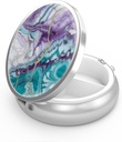 Pill Box 3 Compartment Small Pill Case,Portable for Pocket or Purse Pill Organizer Pill Container Holder to Hold Vitamins, Medication, Fish Oil and Supplements (Teal Blue Marble)