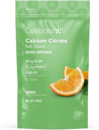 Celebrate Vitamins Bariatric 500mg Calcium Citrate Soft Chews med 500 IE Vitamin D3 - Essential för gastric bypasspatienter och benhälsa - Sugar & Gluten Free, Orange (90 Chews)