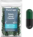 PureCaps USA - Empty Gelatin Capsules Storlek 0| 1000 Joined Pills| Grön/Black| Icke-GMO-certifierad | SLS, Gluten, Konserveringsfri