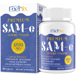 1200 MG SAM e Supplement for Brain, Mood, Joint och Liver, High Absorption SAM-e (S-Adenosyl-L-Methionine) med CoQ10, 5-HTP, Enteric Coated 60 tabletter, Vegan