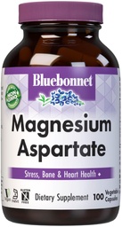 Bluebonnet Nutrition Magnesium Aspartate, Stress Relief*, Bone Health *, Heart Health *, Non-GMO, Vegan, Kosher Certified, Gluten-Free, Soy-Free, Dairy-Free, 100 Vegetable Capsules, 50 portioner
