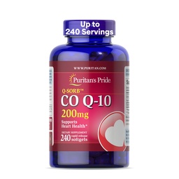 Puritans Pride Coenzyme CoQ10 200mg, Kosttillskott för hjärthälsa, blodtryck, oral gummihälsa och hälsosam åldrande stöd, 240 portioner, snabb frisättning Softgels