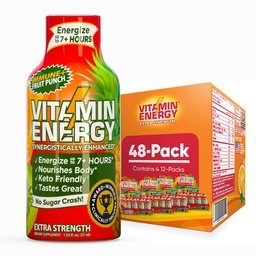 Vitamin Energy Immune+ Extra Strength Energy Shot Fruit Punch 48 Pack, 260mg Natural Caffeine, B-Vitamins, Citicoline, Green Tea, Immunity & Focus Support, Zero Sugar, Gluten-Free 1,93 fl oz