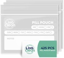 LivaClean 425 Pack uppgraderad tjocklek piller påsar för resor - piller väskor, medicin väska för resor