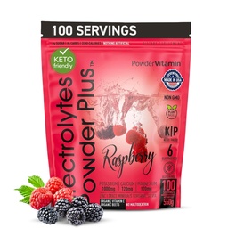 PowderVitamin Electrolytes Powder Plus (100 portioner) Raspberry Electrolyte Powder, Zero Calorie, Keto, 0 Sugar, No Maltodextrin,1000mg Potassium,120mg Calcium,120mg Magnesium, Energy Hydration Powder