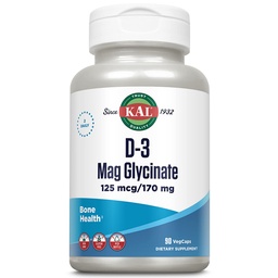 KAL Vitamin D3 & Magnesium Glycinate, Förbättrad Absorption Formel med BioPerine, Muscle & Bone Health Support, Immune Support & More, Non-GMO, Gluten Free, 45 Servings, 90 VegCaps
