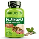 NATURELO Mushroom Supplement Capsules, 90 Ct, Brain & Immune Support, Vegan-Friendly, Lions Mane Supplement Capsules, Lion’s Mane, Reishi, Turkey Tail Blend