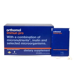 Orthomol Immun Pro, Immune Support, Probiotic Gut Health Supplement, Inulin Prebiotic Fiber, 30-Day Supply, Vitamin A, B, C, D, E, Zink, jod, probiotika för kvinnor och män, daglig pulver & kapsel