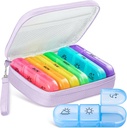 Söt Pill Organizer 3 gånger om dagen, Stor Daglig Pill Case för kvinnor, Portable Pill Box 7 Dag för Purse med Bag & Zipper för att hålla Vitaminer, Mediciner, Fiskoljor, Tillägg (Purple)