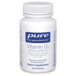 Rena inkapslingar vitamin D3 125 mcg (5,000 IE) - Tillägg för att stödja ben, gemensamma, bröst, hjärta, kolon och immun hälsa * - med vitamin D - 120 kapslar