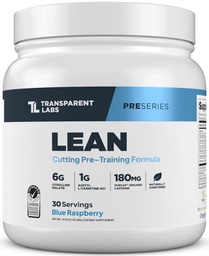 Transparent Labs Lean Pre-Workout - Body Recomposition Pre Workout för män och kvinnor med Acetyl L-Carnitine, Beta Alanine Powder, och PurCaf Organic Caffeine Powder - 30 portioner, Blue Raspberry