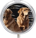 Pill Box 3 Compartment Round Pill Organizer Daily Small Pill Case för Travel Golden Retrievers Metal Pill Container Portable Medicine Organizer för Pill Vitamins Fish Oil Supplement