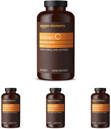 Elements Vitamin C 1000mg, stöder hälsosam immunsystem, Vegan, 300 tabletter, 10 månaders leverans (Pack of 4)