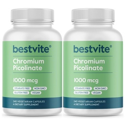 BESTVITE Chromium Picolinate 1000mcg (480 vegetariska kapslar) (240 x 2) - No Stearates - No Dicalcium Phosphate - Vegan - Gluten Free - Non-GMO