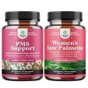 Bundle of PMS Support och Saw Palmetto för kvinnor - DIM, Chasteberry, Black Cohosh & Ashwagandha för period kramper, Bloating, Mood Swing och Saw Palmetto Extract med Maca Root & Biotin för håravfall