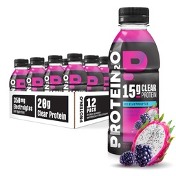 Protein2o Hydration Drink - 2-i-1 Liquid Clear Whey Protein Isolate och Electrolyte Drink - 15g Protein, Vitamin B5, B6 - Post-Workout Recovery - 16.9 Fl Oz - 12 Räkna Dragon frukt Blackberry