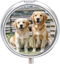 Round Pill Case 3 Compartment Golden Retriever Dogs Puppies Pets Pill Box Mini Medicine Pill Organizer Portable Travel Pillbox för Pocket Purse Metal Pill Container för vitaminer Fish Oil Supplements