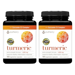 Youtheory Turmeric Extra Strength - 1000 mg - Stöder Muscle & Joint Health * - Innehåller Bioenhancers, Curcuminoids & Herbal Extracts - USP Verified - 180 Vegetariska kapslar, 2 Pack (180-Day Supply)