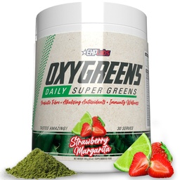 EHP Labs OxyGreens Super Greens Powder - Spirulina & Chlorella Superfood, Green Juice Powder & Greens Supplements med Prebiotic Fiber, Antioxidanter & Immunity Support, 30 Serves (Strawb. Margarita)