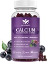 WOGORGT Calcium Magnesium Zink Gummies med vitamin D3 - High Absorption Complex Calcium Supplement med Sea Moss, Elderberry för ben, muskler, immun, humör och sömnstöd, Vegan - 60 Gummies