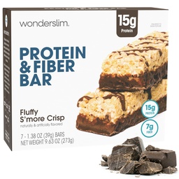 Wonderslim High Fiber Protein Bars, Fluffy S'mer Crisp | 15g Protein, 8g Fiber | Low Sugar, Low Carb | Hälsosam överseende | Tillfredsställande, Stöder Energi & On-the-Go bekvämlighet, 7 Pack