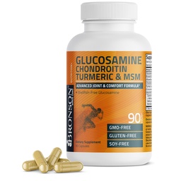 Bronson Glucosamine Chondroitin Turmeric & MSM Advanced Joint & Cartilage Formel, Stöder Hälsosamma Joints, Mobility & Cartilage - Icke-GMO, 90 kapslar