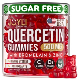 JOYLI Quercetin Gummies - Quercetin med Bromelain Zinc Vitamin C & Vitamin D3 - Quercetin Supplement 500MG för immunsystem och allergi - Quercetin för barn och vuxna - 60 Quercetin Chewable