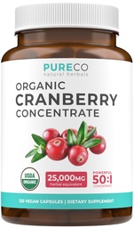 Organic Cranberry Extract Capsules - Super 50X Potency Cranberry Pills för kvinnor att stödja urinvägsblåsare och njure - Vegan Non-GMO USDA Organic & North American Sourced (4 Month Supply)