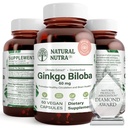 Natural Nutra Ginkgo Biloba, förbättrar cirkulationen till hjärnan och ökar minnet, ökar syreflödet och förbättra hjärnans funktion, stödja nervhälsa, vegan och glutenfri, (60) kapslar