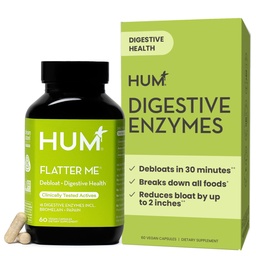 HUM Flatter Me Digestive Enzymes for Women & Men, Digestive Health Bloating Supplement med Ginger & Peppermint Leaf, Fast Acting Anti Bloat Pills Multi Enzyme för Debloating, Vegan, 60 Capsules