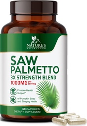 Såg Palmetto för män 1000MG - 3X styrka prostata hälsotillskott - Herbal Extract Supplement - Prostate Supplements for Men's Health Support, Prostate Urinary & Hair Health Support - 60 kapslar