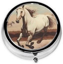 Pill Box, Small Pill Case för Purse & Pocket, Cute Medicine Organizer Travel Pillbox, Portable Pill Container Holder för att hålla Vitaminer, Medicinering, Fisk Oil och Supplements,Prancing White Horse