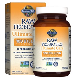 Garden of Life Raw Probiotics Ultimate Care - 100 miljarder CFU - Kosttillskott för Gut Health Support - För kvinnor och män - 30 vegetariska kapslar