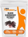 BulkSupplements.com Elderberry Extract Powder - Elderberries Sourced from Black Elderbrry, Immune Support Supplement - Gluten Free - 175mg per Serving, 250g (8.8 oz) (Pack of 1)