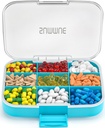Stor Pill Organizer, 9 Compartments Portable Travel Pill Box Case Moisture Proof, XL Pill Container Holder för vitaminer, Cod Liver Oil, Supplements, Medication (Blue)