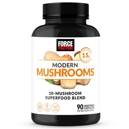Force Factor Modern Mushrooms Capsules, Mushroom Supplement med Lions Mane, Turkiet Tail och Cordyceps för att stödja energi, fokus, immunitet och matsmältning, 90 Vegetable Capsules