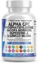 Hjärntillskott Alpha GPC 300mg Phosphatidylserine Bacopa Monnieri Ginkgo Biloba Lions Mane Huperzine A L-Theanine NAC Nootropic Memory Focus Cognitive Support Vitamins B C D E 60 Capsules USA