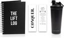 Rostfritt stål Protein Shaker Bottle, isolerad vattenflaska med Black Carbon Fiber Wrap & Workout Journal med Bookmark - 6 månaders odated Daily Fitness Journal