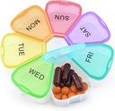 Quacc Cute Weekly Pill Organizer Travel 7 Day Portable Round Floral Pill Case Box Pill Container Medcine Holder för Large Vitamin Fish Oil Pill Medication Supplement Storage - Rainbow