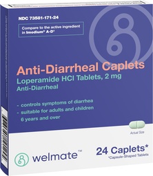 WELMATE - Anti-Diarrheal Caplets (24 Caplets) - Loperamid HCL 2 mg - Diarré Symptom Relief - Upprörd mage Reliever - Anti Diarrhea Pills - Over-The-Counter Medicinering