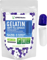 XPRS Nutra Size 1 Empty Capsules - 100 Count Empty Gelatin Capsules - Pill DIY Capsule Fyllning - Pure Bovine Pill Gel Caps for Do-It-Yourself Supplements (Purple/White)