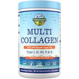 Terranics Multi Collagen Peptides Powder, Typ I II III V X Collagen för kvinnor och män, Collagen Supplements for Skin, Nail, Hair, Easy to Dissolve, Unflavored, No Sugar, Keto, 8oz