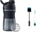 BlenderBottle SportMixer Shaker Bottle Perfekt för Protein Shakes och Pre Workout, 20-Ounce, Black & 2-in-1 Shaker Bottle och Straw Cleaning Brush, 1 Pack, Gray