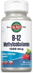 KAL Vitamin B-12 Methylcobalamin Lozenges 1000mcg, Healthy Energy, Metabolism, Nerve & Red Blood Cell Support, * Optimal Absorption, Natural Berry Flavor, Vegan, Sugar Free, 60 Servings, 60 Lozenges