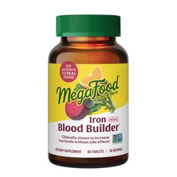 MegaFood Blood Builder Iron Supplement för kvinnor och män - Öka järnnivåer utan biverkningar - Combats Fatigue - Vitamin B12, Folic Acid & Vitamin C - Vegan - 60 Mini tabletter (30 portioner)
